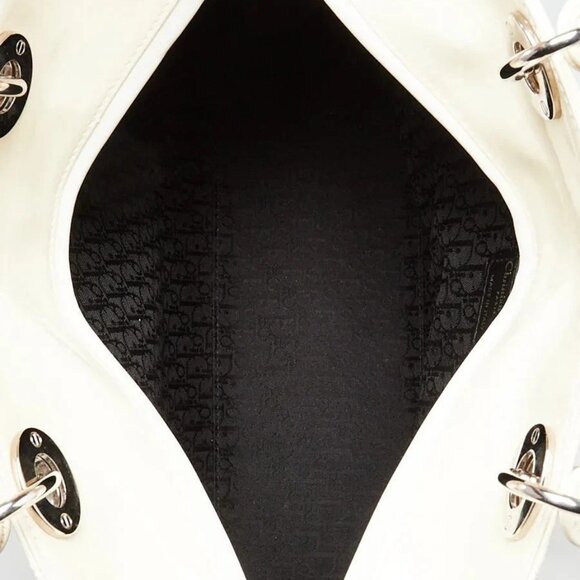 Christian Dior Dark White Cannage Quilted Patent Leather Large Lady Dior Bag - Picture 12 of 12